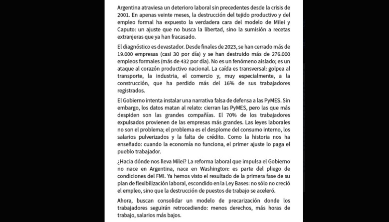 El peronismo levanta la voz contra la “precarización del FMI” y llamamos a defender el trabajo argentino