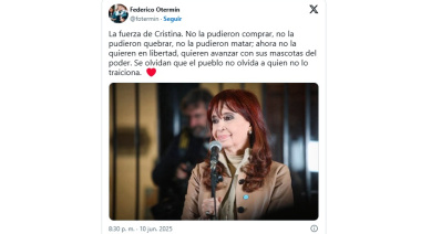 Otermín respaldó a Cristina tras el fallo de la Corte: “El pueblo no olvida a quien no lo traiciona”